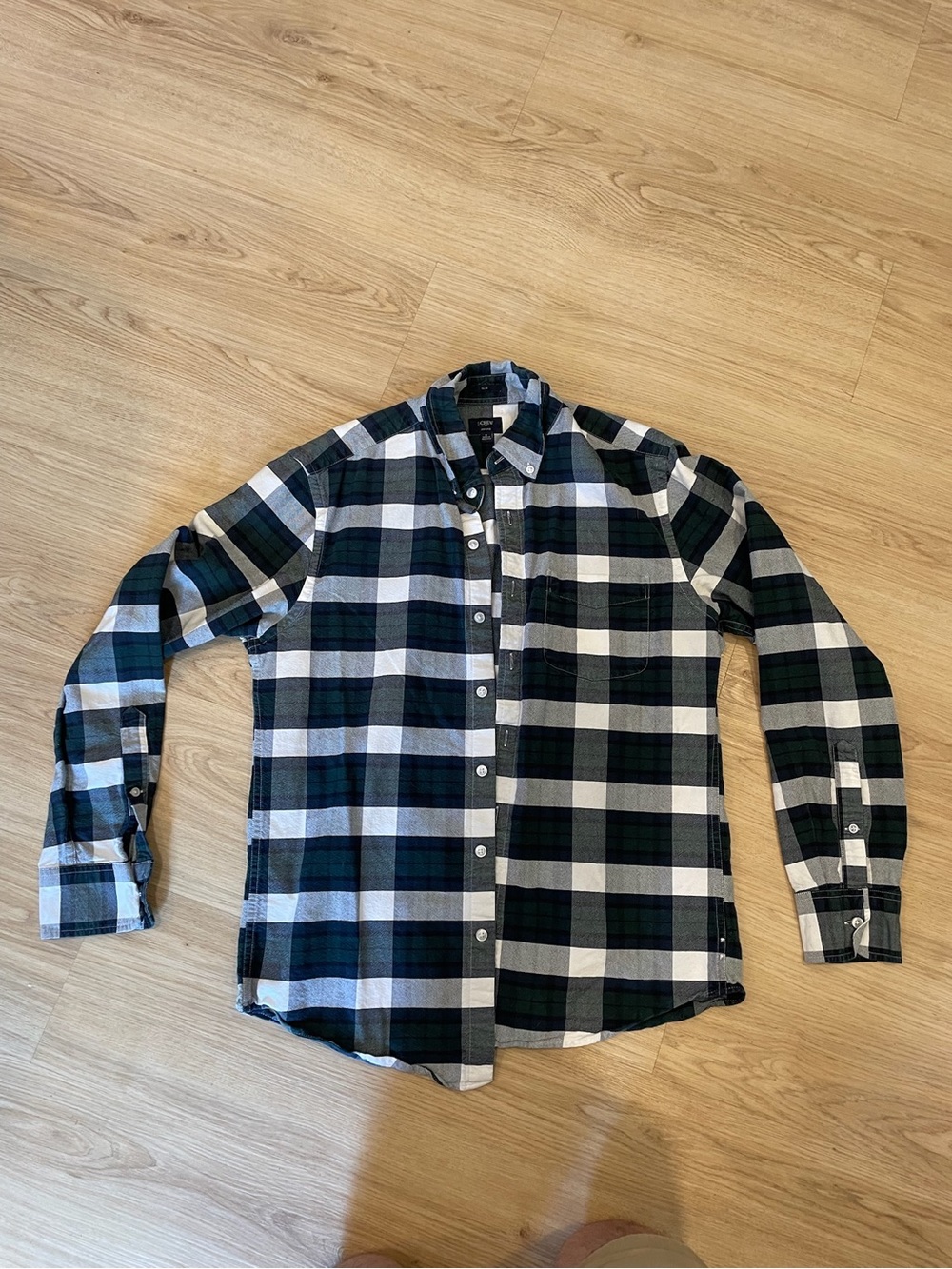 J. Crew Black, White & Dark Green Plaid Button-Down Shirt